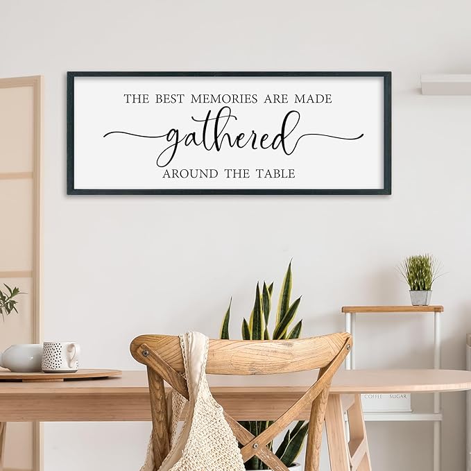 SRSZHIYUE The Best Memories Are Made Gathered Around The Table Sign Wall Decor Art 32"×12" for Kitchen Dining Room Large Wood Framed Wall Hanging (Black)-Ruum Studio Home