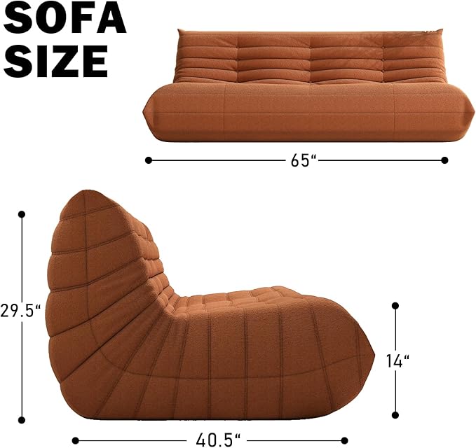 Bean Bag Chair, Oversized Fireside Chair Bean Bag Sofa Large Bean Bag Chair for Adults, 3 Seater Bean Bag Chairs for Teens with High Density Comfortable Foam, Bean Bag for Living Room, Bedroom(Orange)-Ruum Studio Home
