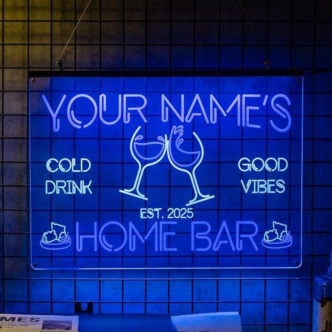 Personalized Bar Signs with Your Name for home wall light up with personalized pub name, man cave accessories, beer themed neon customizable lighted sign-Ruum Studio Home