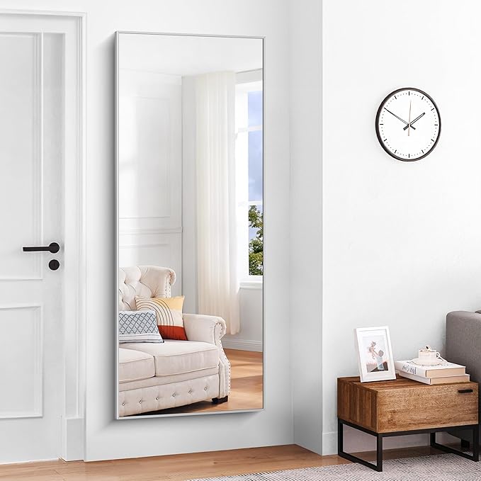 Silver Bathroom Mirror for Wall, 30x60 Inch Rectangle Mirrors with Metal Frame, Modern Vanity Large Wall Mirror for Bathroom Living Room, Entryway Hangs Horizontal or Vertical-Ruum Studio Home