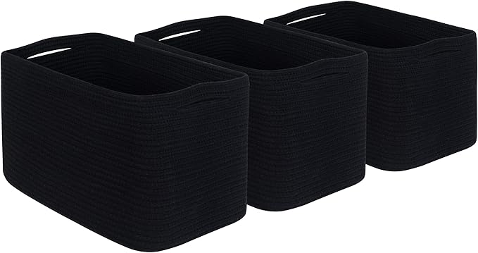 MINTWOOD Design 3-Pack Storage Baskets for Shelves, Playroom and Classroom, Book Basket, Decorative Storage Cube Bins, Woven Closet Organizers, Pantry and Shoe Organizer, Full Black-Ruum Studio Home