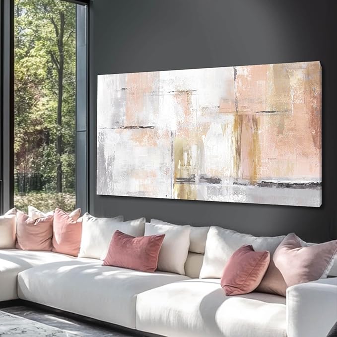 Gold Abstract Wall Art Decor Minimalist Oil Paintings 24"x48" Canvas Wall Art for Living Room Modern Framed Pictures for Wall Home Office for Women Ready to Hang-Ruum Studio Home