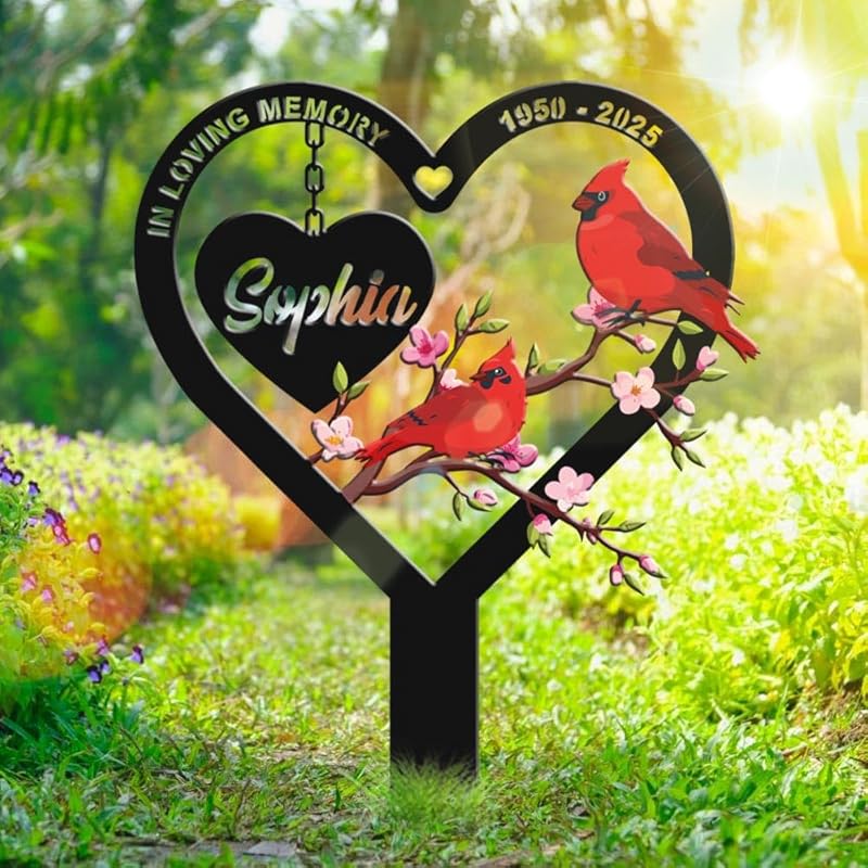 Personalized Cemetery Memorial Metal Stakes, Cardinals Memorial Grave Markers,Graden Decorations for Loss of Mother Father, Outdoor Sympathy Decor Gift-Ruum Studio Home