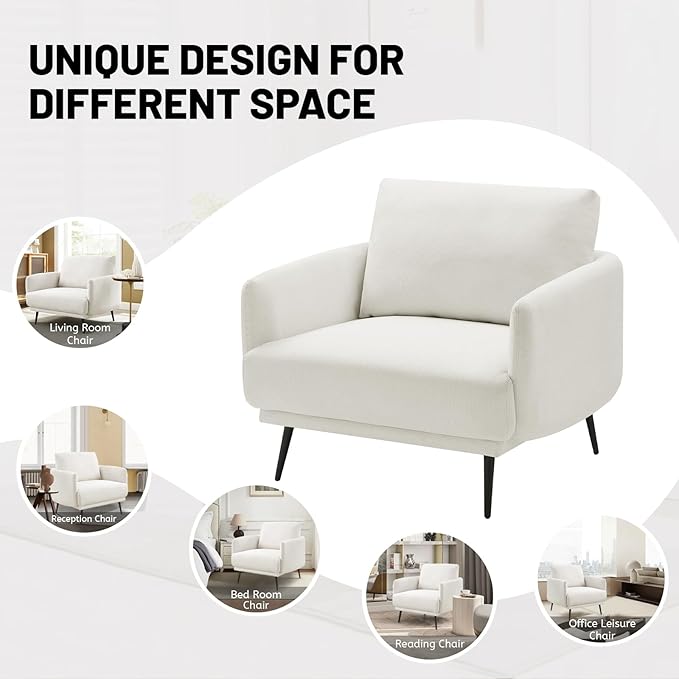 Oversized Accent Chair for Living Room Chairs Reading Arm Chair Comfy Modern Single Sofa Side Chairs with Metal Legs & Soft Cushion for Bedroom, Balcony,Waiting Room (Polyester, Pearl White)-Ruum Studio Home