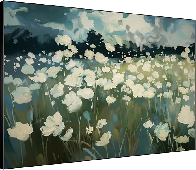 SIGNWIN 36"x46" Extra Large Framed Wall Art White Wildflower Field in Impressionist Style, Soft Floral Landscape for Home Living Room Bedroom Decor (Frame Assembly Required)-Ruum Studio Home
