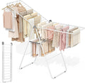 APEXCHASER Clothes Drying Rack, Foldable Drying Rack Clothing, Sturdy Metal Laundry Drying Rack, Height-Adjustable Gullwing, Easy to Fold, Space-Saving, for Indoor Outdoor, White-Ruum Studio Home