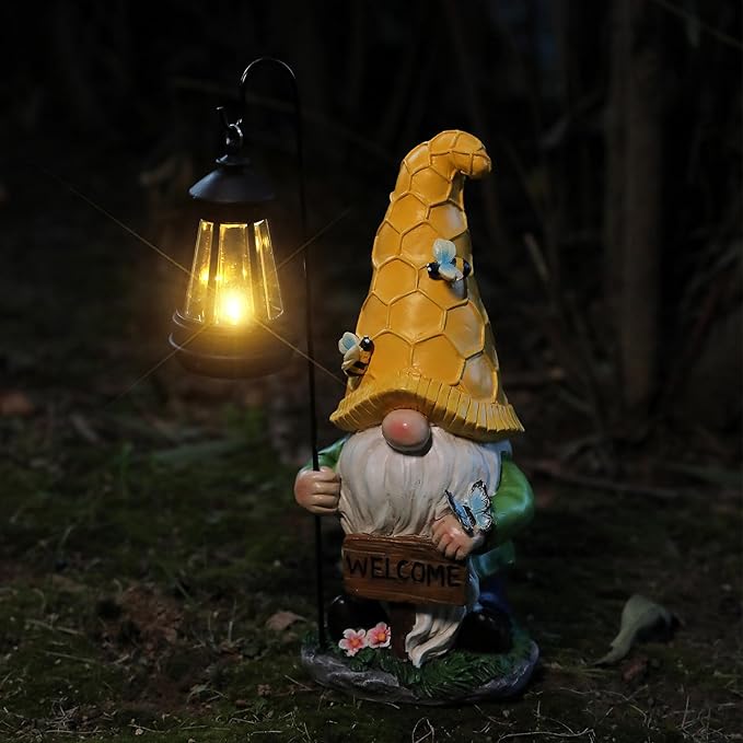 Gnome Garden Decor Statue Mom Dad Gifts Garden Accessories Garden Gnomes Outdoor Lights Solar Resin Gnomes Home Decorations for Patio,Yard,Lawn Ornament-Ruum Studio Home
