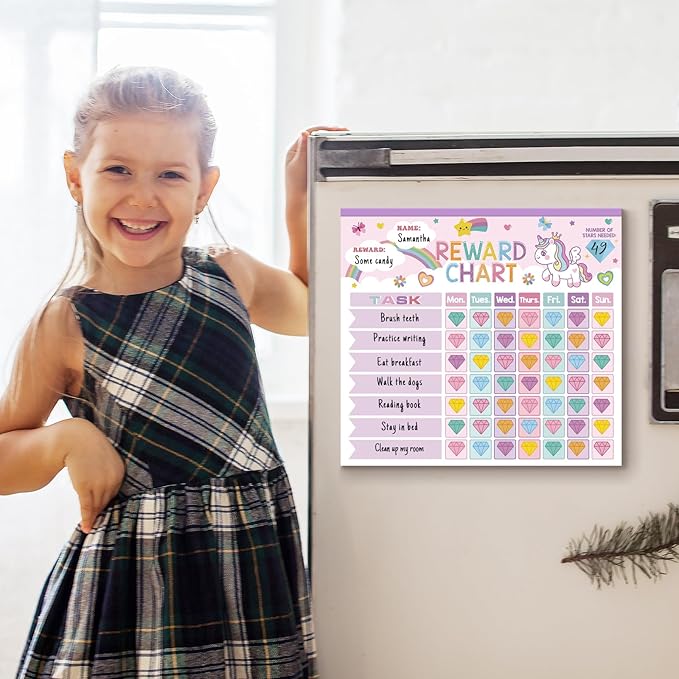 Reward Chart for Kids,Magnetic Behavior Chore Chart for Kids at Home,26 Little Hose Chore Charts,1960 Diamond Stickers,56 Reward Stickers,Incentive Chart to Develop Responsibility and Good Habits,Pink-Ruum Studio Home