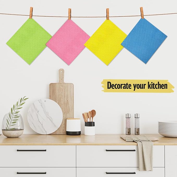 Swedish Dishcloths for Kitchen | 10 Pack Cellulose Sponge Dish Cloths Washable | Non-Scratch Reusable Towels Rags Ultra-Absorbent Cleaning Cloths Quick Drying-Ruum Studio Home