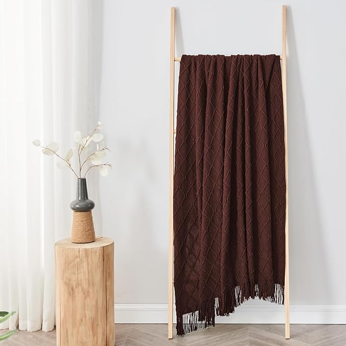 inhand Knitted Throw Blankets for Couch and Bed, Soft Cozy Knit Blanket with Tassel, Diamond Brown Lightweight Decorative Blankets and Throws, Farmhouse Warm Woven Blanket for Men and Women, 60"x80"-Ruum Studio Home