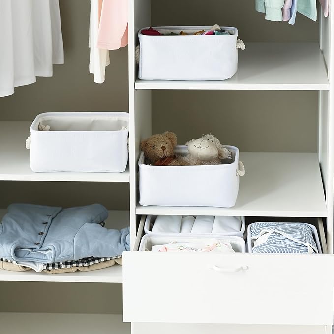 TheWarmHome Storage Basket for Organizing - Small 6 Pack 11.8x7.8x5.2 inch Gifts for Empty with Rope, Fabric Storage Cubes for Decorative Cloth Dog Livehome (White)-Ruum Studio Home