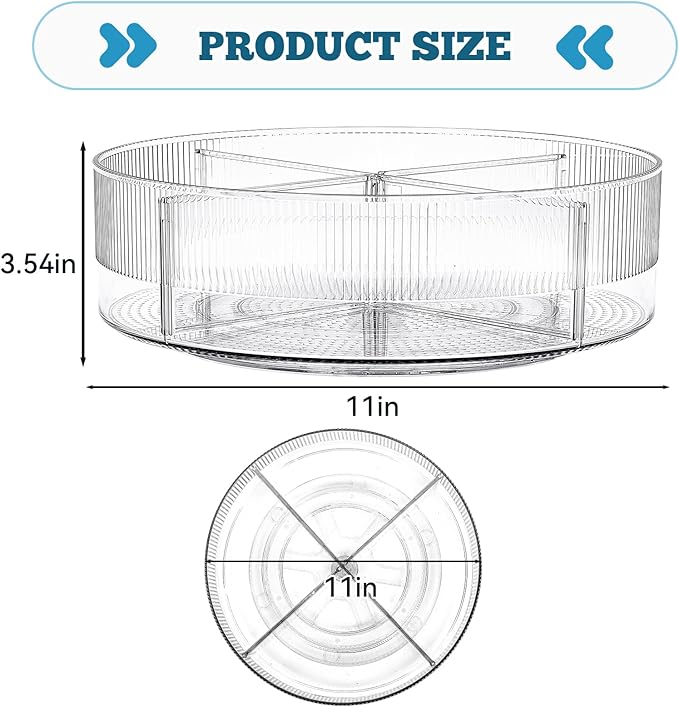 FreshKeeper Plastic Lazy Susan Organizer, Clear Pantry Lazy Susan Turntable for Cabinet and Kitchen 11’’ with Removable Dividers-Ruum Studio Home