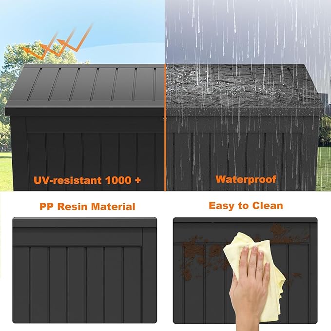 230 Gallon Resin Deck Box, Lockable Patio Outdoor Storage Box for Furniture, Garden Tools and Tools Storage, Waterproof Outside Storage Boxes - Black-Ruum Studio Home