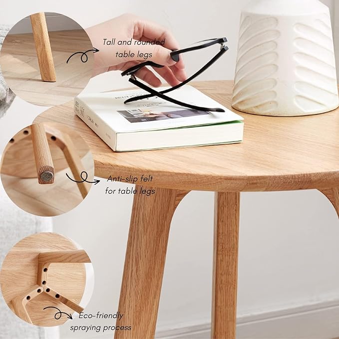 100% Solid Oak Round Side Table Set of 2, Small Bedside Table for Small Spaces, Living Room End Table with Stable Frame, Modern Nightstand for Bedroom Couch(Natural, 17.71" D x 19.68" H)-Ruum Studio Home