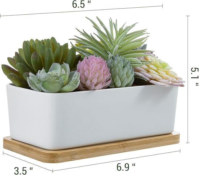 MyGift Assorted Artificial Succulent Plant Arrangement Potted in White Ceramic Planter Pot with Removable Bamboo Tray-Ruum Studio Home