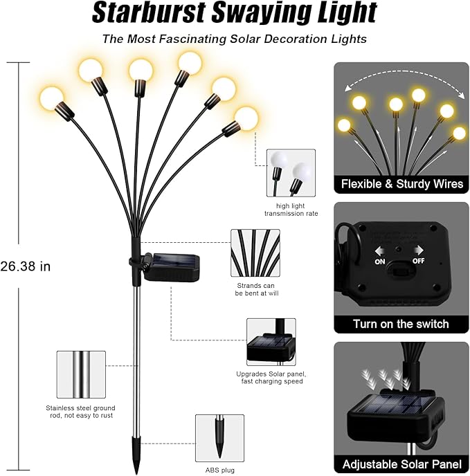 Solar Garden Lights Outdoor, 10 Pack 60LED Waterproof Solar Powered Lights for Yard Pathway Patio, Swaying Lawn Decor as Gardening Gifts for Women Holiday-Ruum Studio Home