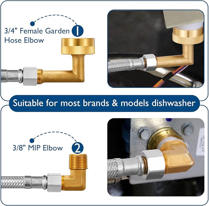 Dishwasher Installation Kit - 6 FT Stainless Steel Braided Dishwasher Hose kit,Food Grade PEX Inner Tube Water Line with 3/8"x 3/8"x 3/8" Tee Stop Valve,3/8"x 3/8"MIP Elbow,3/8"x 3/4"FHT Elbow-Ruum Studio Home