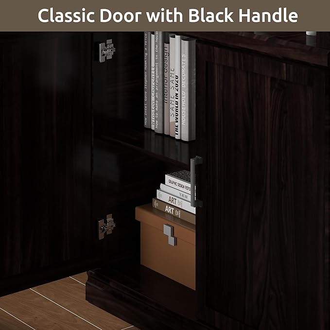 70 Inch Tall Bookcase with Doors, Library Office Bookshelf with Adjustable Shelves, Floor Standing Storage Cabinet for Bedroom Living Room Organizer with Anti Tipping Kit, Dark Cherry Finish-Ruum Studio Home