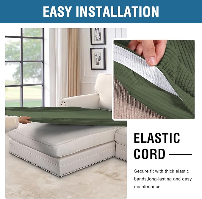 H.VERSAILTEX Super Stretch Individual Chaise Cover Sectional Couch Covers for L Shaped Sofa Both Left/Right Featuring Thick Jacquard Textured Twill Fabric (1 Piece Chaise Cover, Bronze Green)-Ruum Studio Home