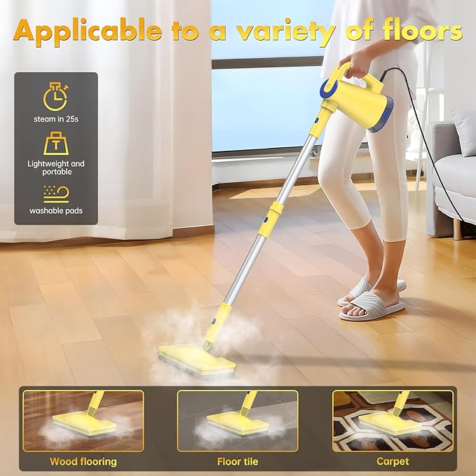 Steam Mop with Detachable Handheld Steam Cleaner for Home Cleaning,13OZ Water Tank,with Handheld 6-in-1 Multi-function Attachments for Hardwood Floors,Clothes,Windows,Tiles Grout and Furniture-Ruum Studio Home