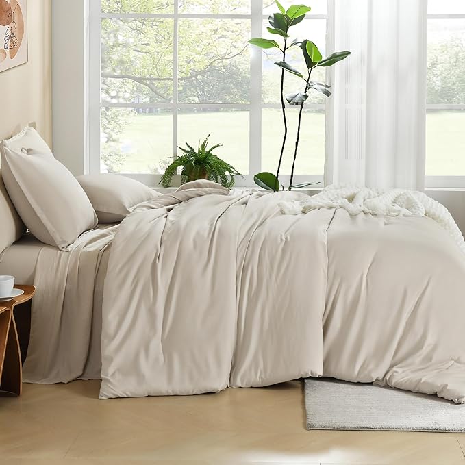 Litanika Comforters Tannish Grey Twin Size, 2 Pieces Lightweight Solid Bedding Set & Collections, All Season Fluffy Bed Set (66x90In Comforter & 1 Pillowcase)-Ruum Studio Home