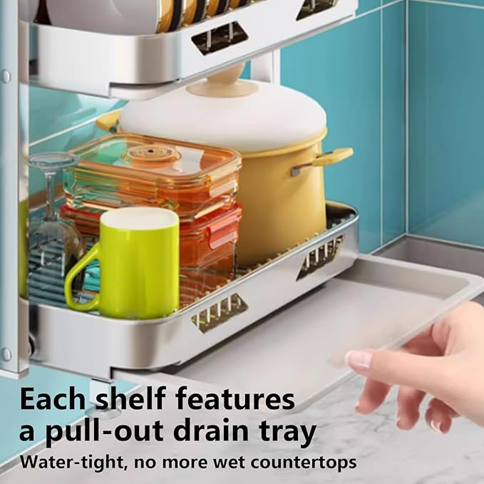 Dish Drying Rack with Drain Board - Rustproof Stainless Steel Dish Rack with Utensil Holder,Dish Racks for Kitchen Counter Over Sink,Over-Sink Drying Rack(Countertop,Second Floor)-Ruum Studio Home