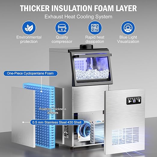 Commercial Ice Maker Machine 110 LBS/24H, 36 Ice Trays Freestanding & Undercounter Ice Machine Stainless Steel with 20 LBS Ice Storage Capacity, Ice Maker with Water Line and Filter, Dual Water Inlet-Ruum Studio Home