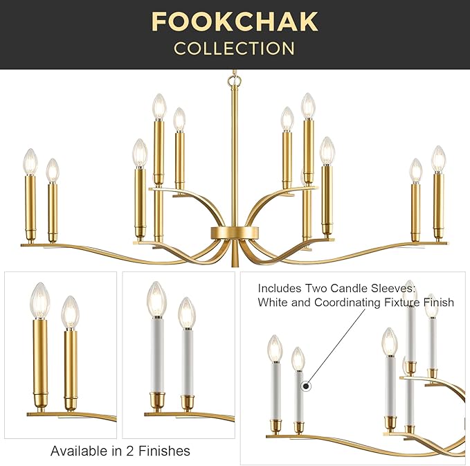 12 Light Gold Living Room Chandelier High Ceiling Foyer Candle Chandelier Large Modern Brass 44in Metal Chandeliers Hanging Light for Master Bedroom Dining Room Light Fixture Over Table-Ruum Studio Home