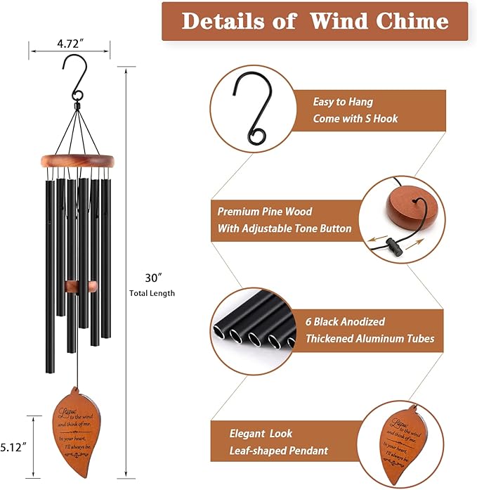 Memorial Sympathy Wind Chimes, Sympathy Gift Baskets in Memory of a Loved One Mother Father for Memorial/Bereavement/Condolence, 30" Wooden-Ruum Studio Home