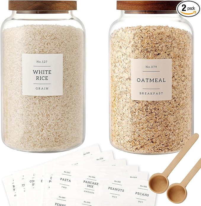 2 PCS Large Glass Jar with Airtight Lid, Glass Food Storage Jars for Tea,Spice,Cereal, Egg,Flour,Coffee and More(98 FL OZ/2800 ml)-Ruum Studio Home