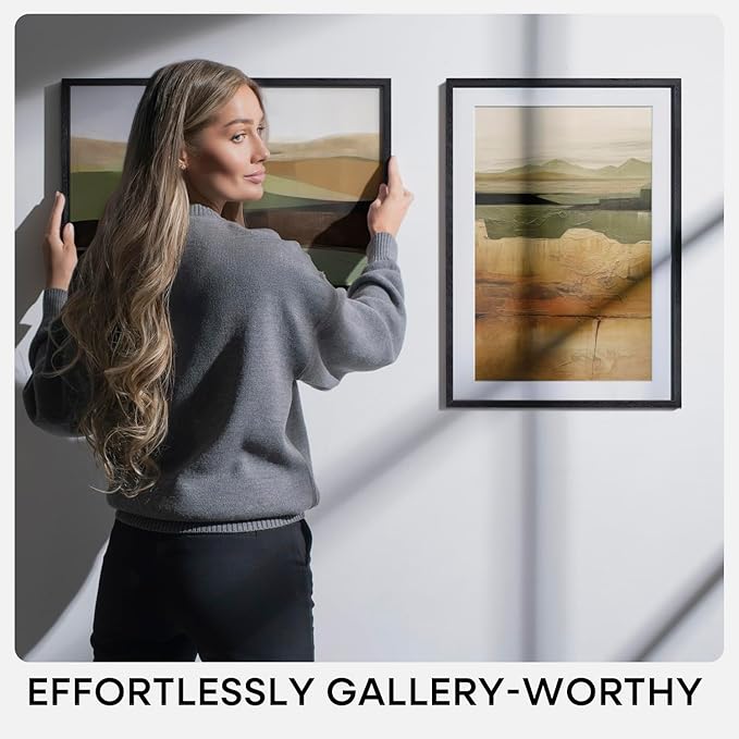 Homeforia 12x17 Picture Frame Black Wood, High End Oak 12x17 Poster Frames with Mat 10x15 Photo, 12 x 17 Wooden Frame Matted to 10 by 15 Print, 17x12 Hanging Frames, Tempered Glass, Wall Kit, Set of 1-Ruum Studio Home