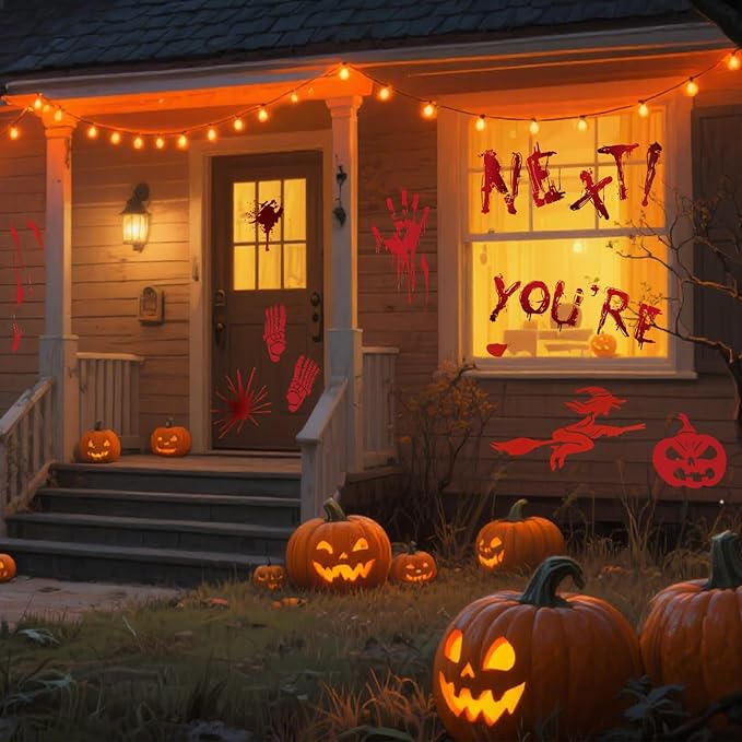 8 Sheets Halloween Window Clings, Bloody Handprint Footprint Window Stickers Scary Halloween Decorations Self Adhesive Wall Decal for Party Bathroom Car Door Zombi Restroom Sign Decals-85 Pcs-Ruum Studio Home