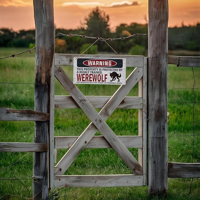 Warning Sign, Werewolf Warning Wood Plaque Sign, Funny Door Signs, Decorative Wood Hanging Suspension Plaque, Farmhouse Wooden Wall Decor, Outdoor Hanging Wooden Signs-Ruum Studio Home