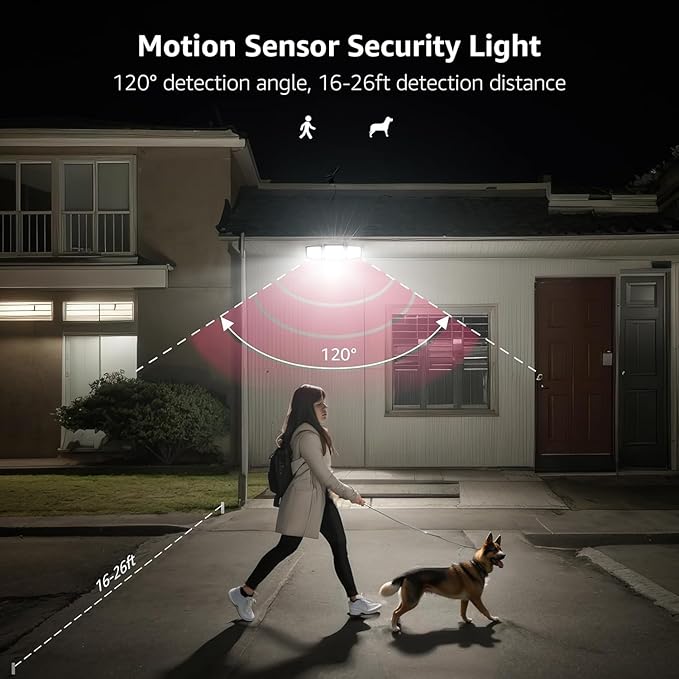 Lepro Solar Lights for Outside, WL5000 Motion Activated Security Lights, Separate Solar Panel, 3 Adjustable Head 270° Wide Lighting Angle, IP65 Waterproof Wall Lamp for Porch Yard Garage-Ruum Studio Home