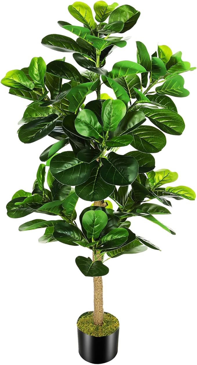 5ft Artificial Fiddle Leaf Fig Tree (60in) with Plastic Nursery Pot Faux Tree, Ficus Lyrata Fake Plant for Office House Farmhouse Living Room Home Decor (Indoor/Outdoor)-Ruum Studio Home