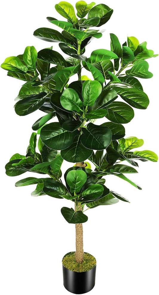 5ft Artificial Fiddle Leaf Fig Tree (60in) with Plastic Nursery Pot Faux Tree, Ficus Lyrata Fake Plant for Office House Farmhouse Living Room Home Decor (Indoor/Outdoor)-Ruum Studio Home