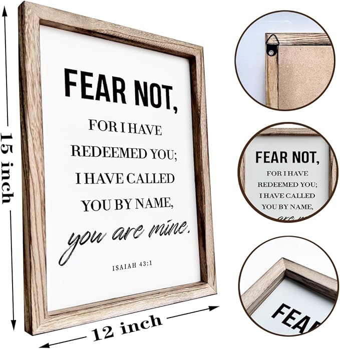 Christian Wooden Wall Sign, Bible Verse Hanging Decor, Master Bedroom Decors, Religious Home Decor, Framed Wall Plaque Sign 15 * 11.5 inches, Christian Gift, Fear Not, for I Have Redeemed You-Ruum Studio Home