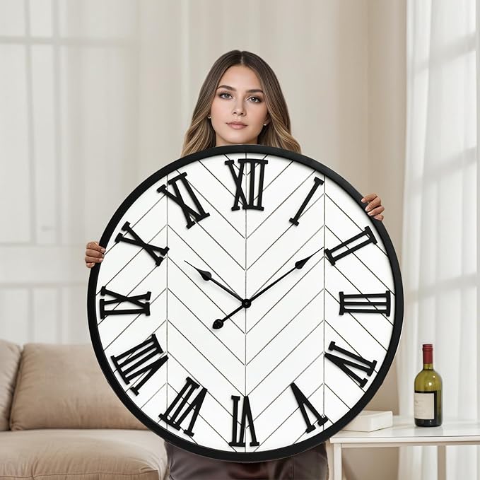 30 Inch Large Wall Clock Farmhouse Style - White Silent Non-Ticking Rustic Decor for Living Room, Kitchen, Bedroom-Ruum Studio Home