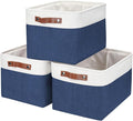 Storage Bins Large Fabric Storage Baskets for Shelves 3 Pack, Decorative Linen Closet Baskets with Handles for Organizing, Shelf, Clothes, Home, Office, 15x11x9.5Inches (NavyBlue&White)-Ruum Studio Home