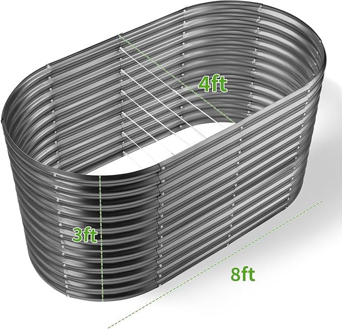 Land Guard 8x4x3ft Oval Galvanized Raised Garden Beds, Large-Capacity Metal Planter Box Outdoor, Durable Deep Raised Garden Bed 3ft Tall, Raised Beds for Gardening Vegetables, Modern Gray-Ruum Studio Home