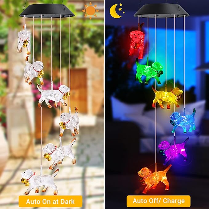 Toodour Solar Wind Chime, Color Changing Wind Chimes Dog, LED Decorative Mobile, Gifts for Mom Grandma, Waterproof Outdoor Decorative Lights for Garden, Patio, Yard, Window Outdoor Decor-Ruum Studio Home
