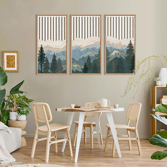 IARTTOP Large Mountain Wood Wall Art Framed Decor Set Of 3, Modern Mountain Landscape Wall Art Nature Artwork Wall Decor For Bedroom, Living room, Office-16 x32-Ruum Studio Home