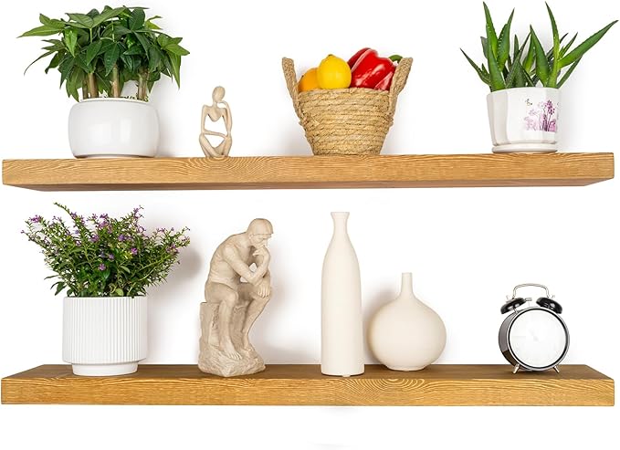 BGMG Wood Floating Shelves for Wall 36 inch Set of 2,Rustic Wooden Wall Mount Shelves for Bathroom Living Room Bedroom Kitchen Farmhouse-36x 6.7 x1.25 inch- Gold Oak-Ruum Studio Home