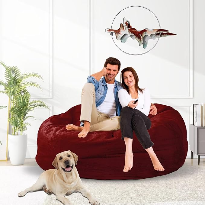 Bean Bag Chair for Adults 4FT,Soft Removable Cover for Teens/Girls Bedroom,Fluffy Giant Round Floor Beanbag Lounger Chairs (No Filler,Claret)-Ruum Studio Home