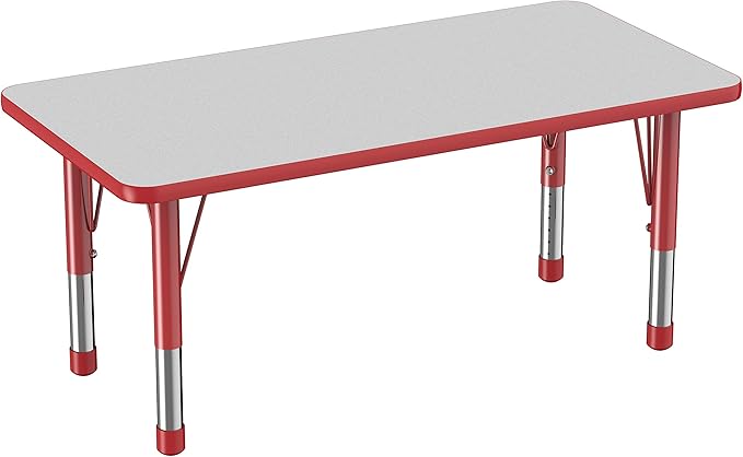 FDP Rectangle Activity School and Kids Classroom Table (24 x 48 inch), Toddler Legs, Adjustable Height 15-24 inches - Gray Top and Red Edge-Ruum Studio Home