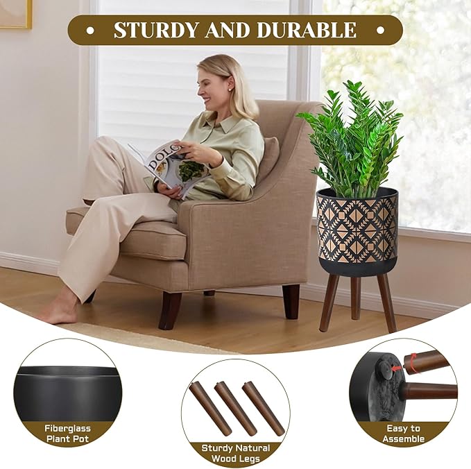 Flower Pot with Legs Tall Flower Pot with Drainage Holes for Indoor and Outdoor Decorative Planting (Black Gold, 10 Inches)-Ruum Studio Home