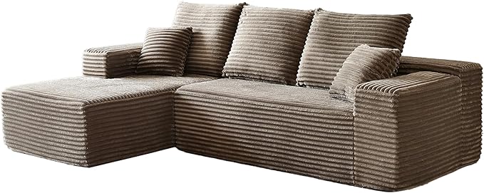 HYJT-H&K Modular Sectional Sofa Cloud Couch, 107" Comfy L Shaped Sectional Couches for Living Room, Deep Seat Memory Foam Plush Fluffy Corduroy Boneless Couch Sectionals Left Facing Sofa Chaise Brown-Ruum Studio Home