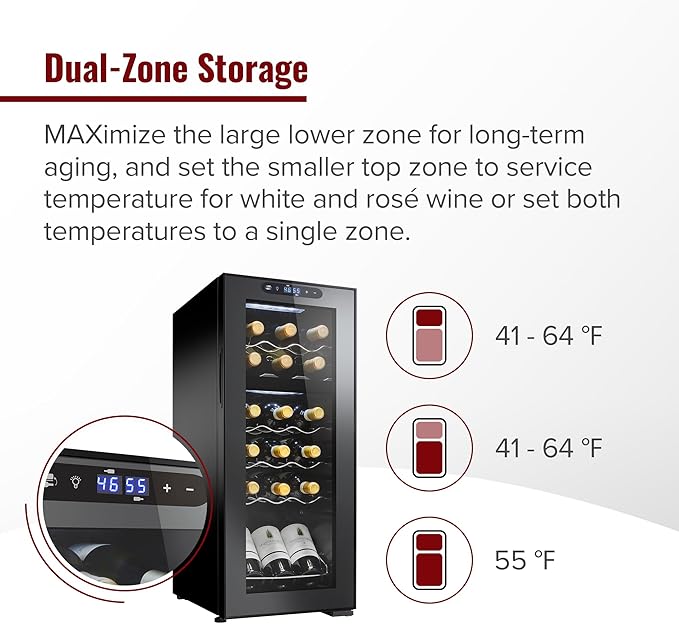 Wine Enthusiast 18-Bottle Dual Zone MAX Compressor Wine Cooler – Freestanding Beverage Refrigerator, Mini Fridge with Digital Touchscreen, Split Storage, Energy-Efficient Cooling, and LED Display-Ruum Studio Home