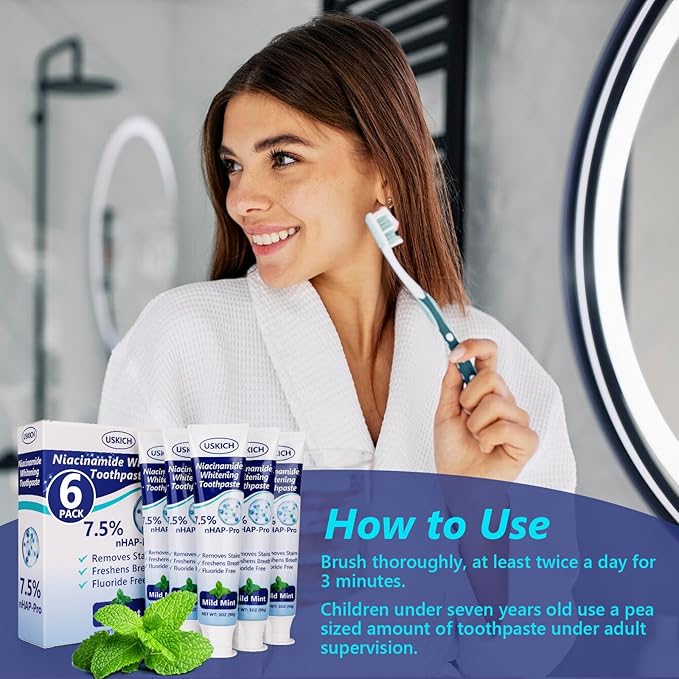 7.5% Nano Hydroxyapatite Toothpaste,6 Pack Fresh Breath Toothpaste for Remineralizing Enamel & Sensitive Relief,Whitening,Antiplaque,Natural Peppermint,Fluoride-Free-Ruum Studio Home