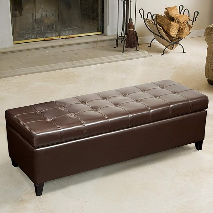 Joveco Storage Ottoman Bench, 51 Inch Leather Tufted Bench for End of Bed, Bedroom, Living Room, Dark Brown-Ruum Studio Home